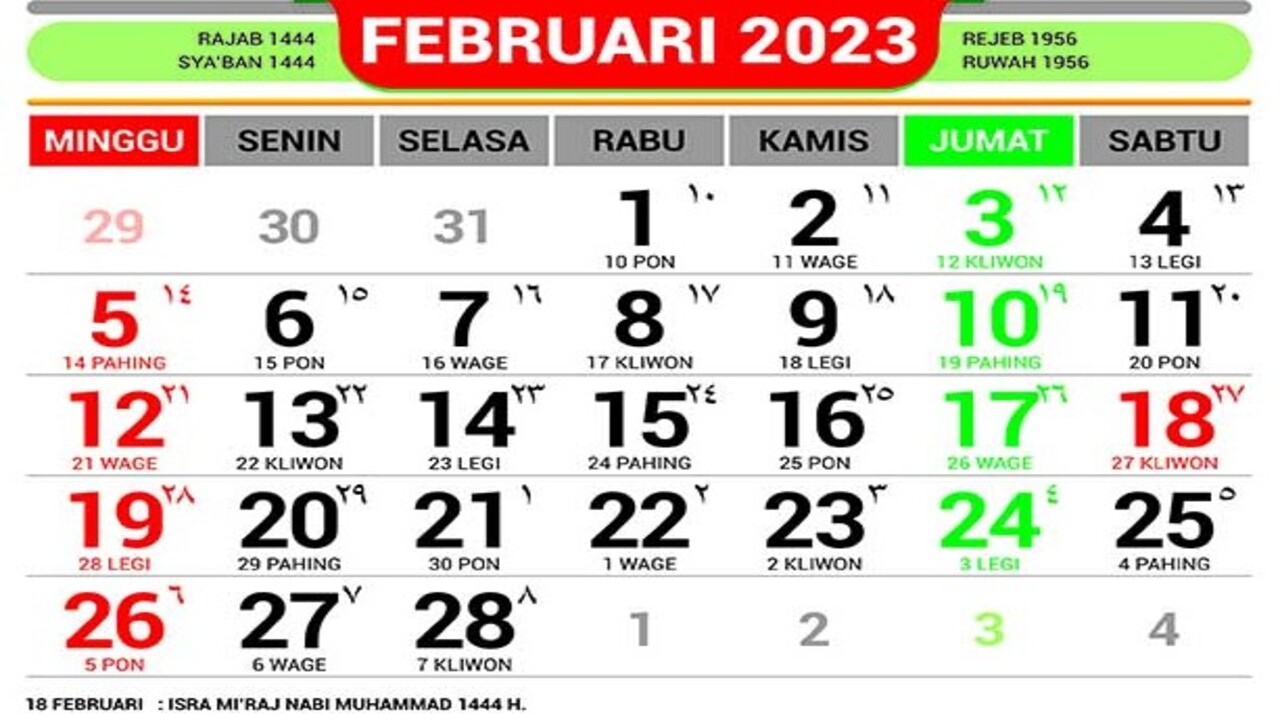 Kalender Jawa Februari 2023 Lengkap Dengan Wetonnya - OKKuy.com